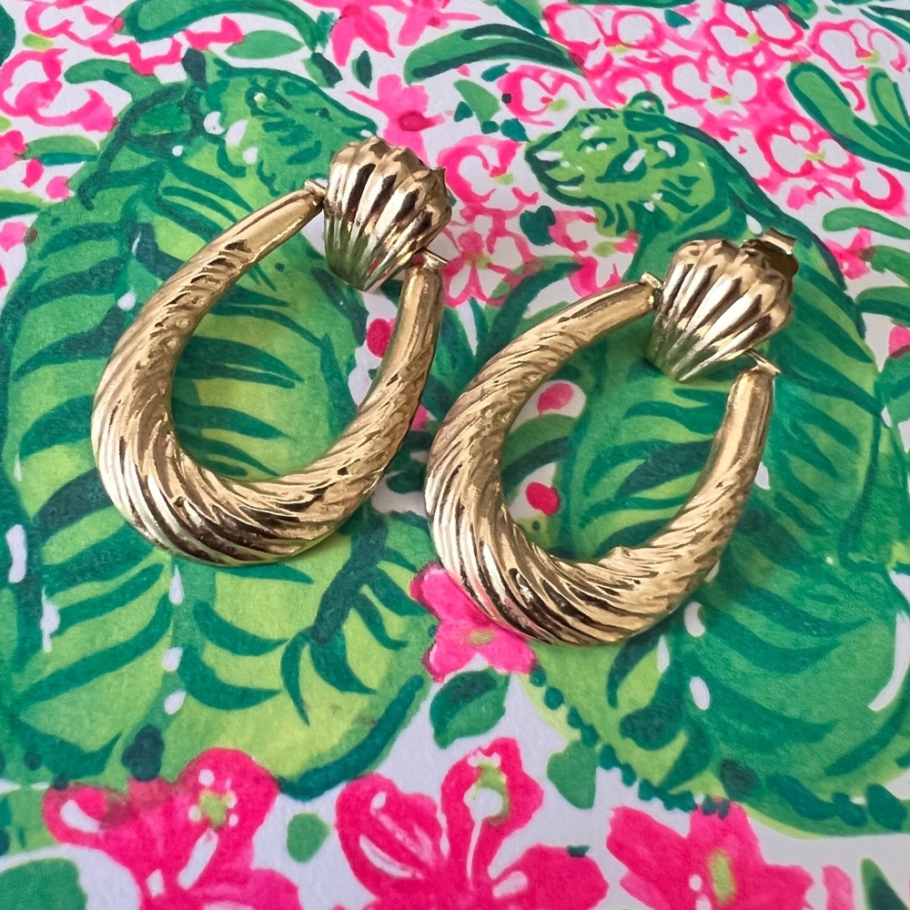 14K Solid Gold Hoop Post Earrings